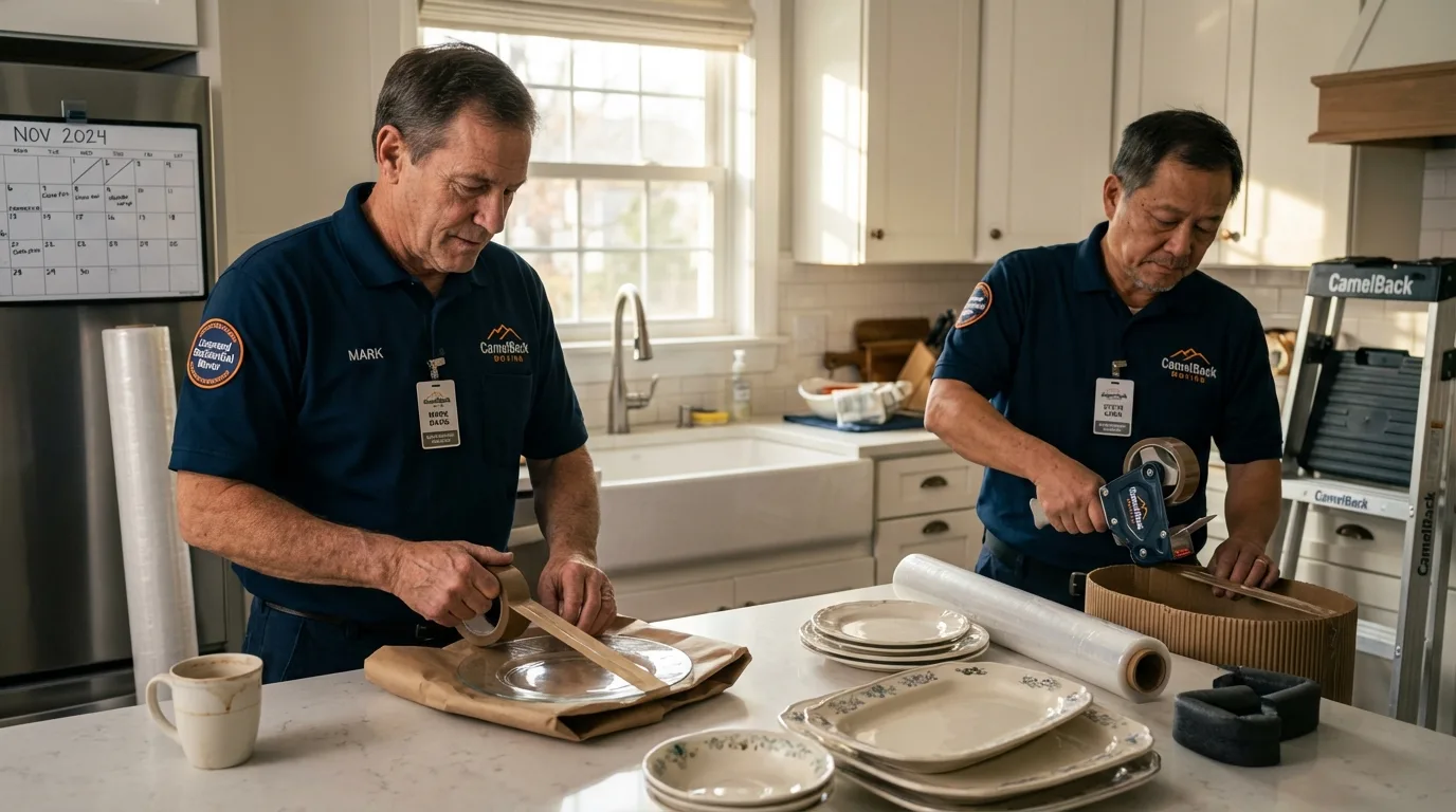 Professional crew packing kitchen dishware in Elba, AL